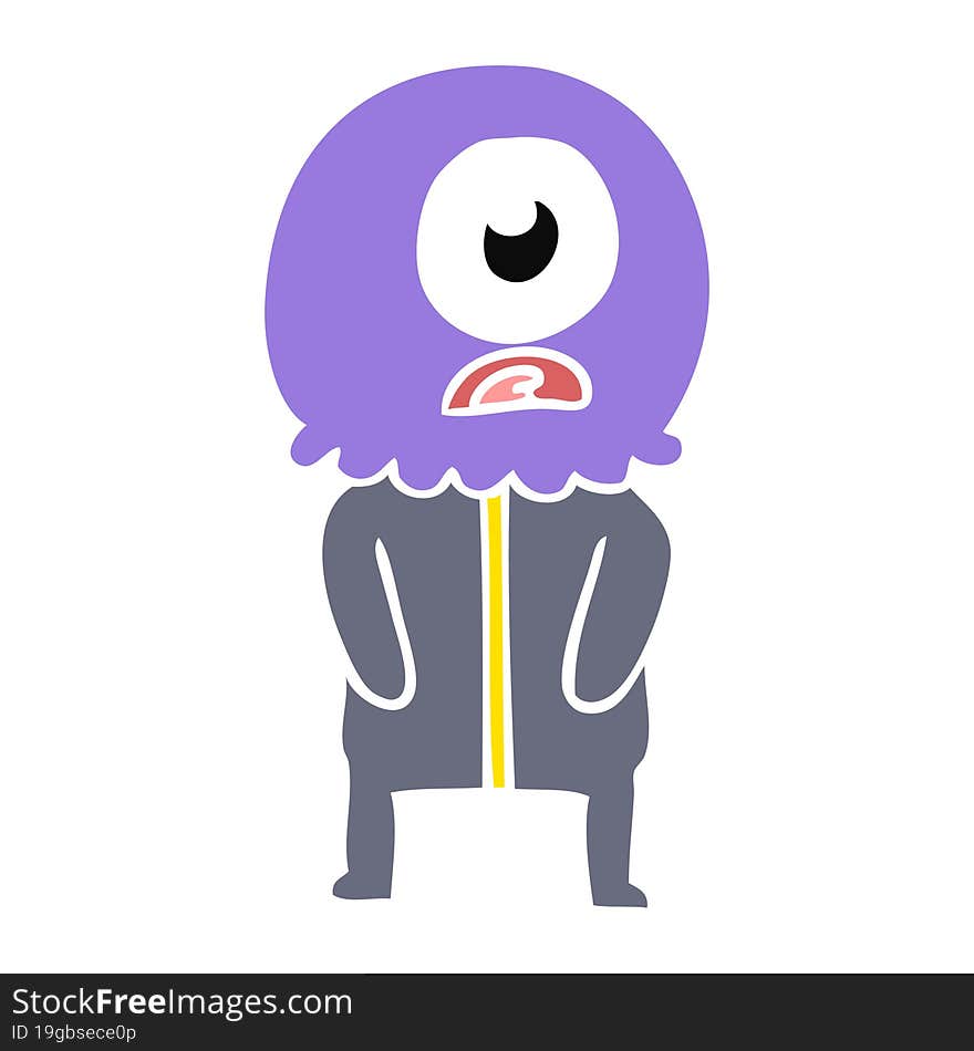 flat color style cartoon cyclops alien spaceman