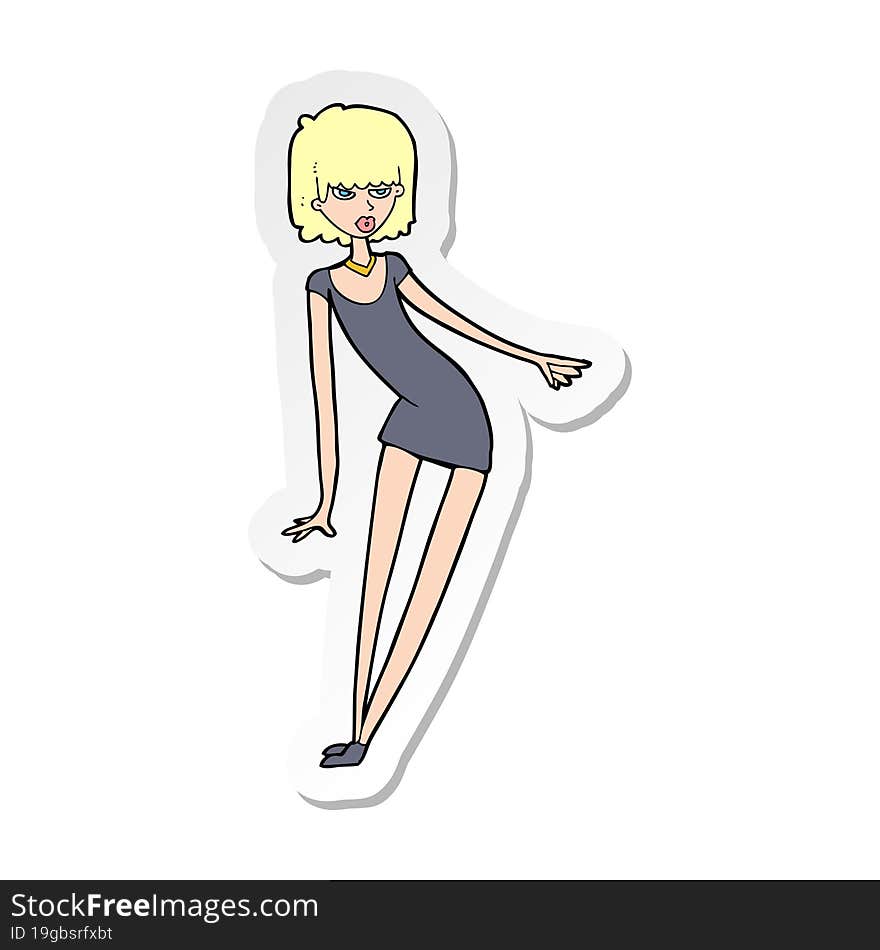 sticker of a cartoon woman in dress leaning