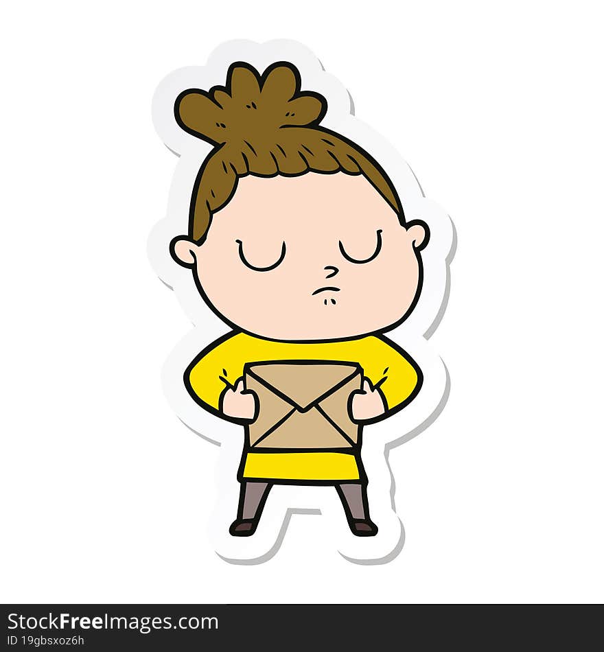 Sticker Of A Cartoon Calm Woman