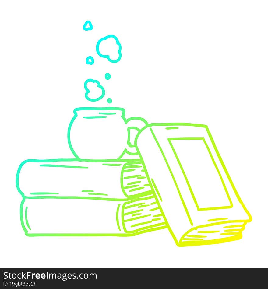 Cold Gradient Line Drawing Cartoon Coffee Cup And Study Books