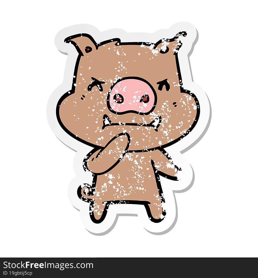 distressed sticker of a angry cartoon pig