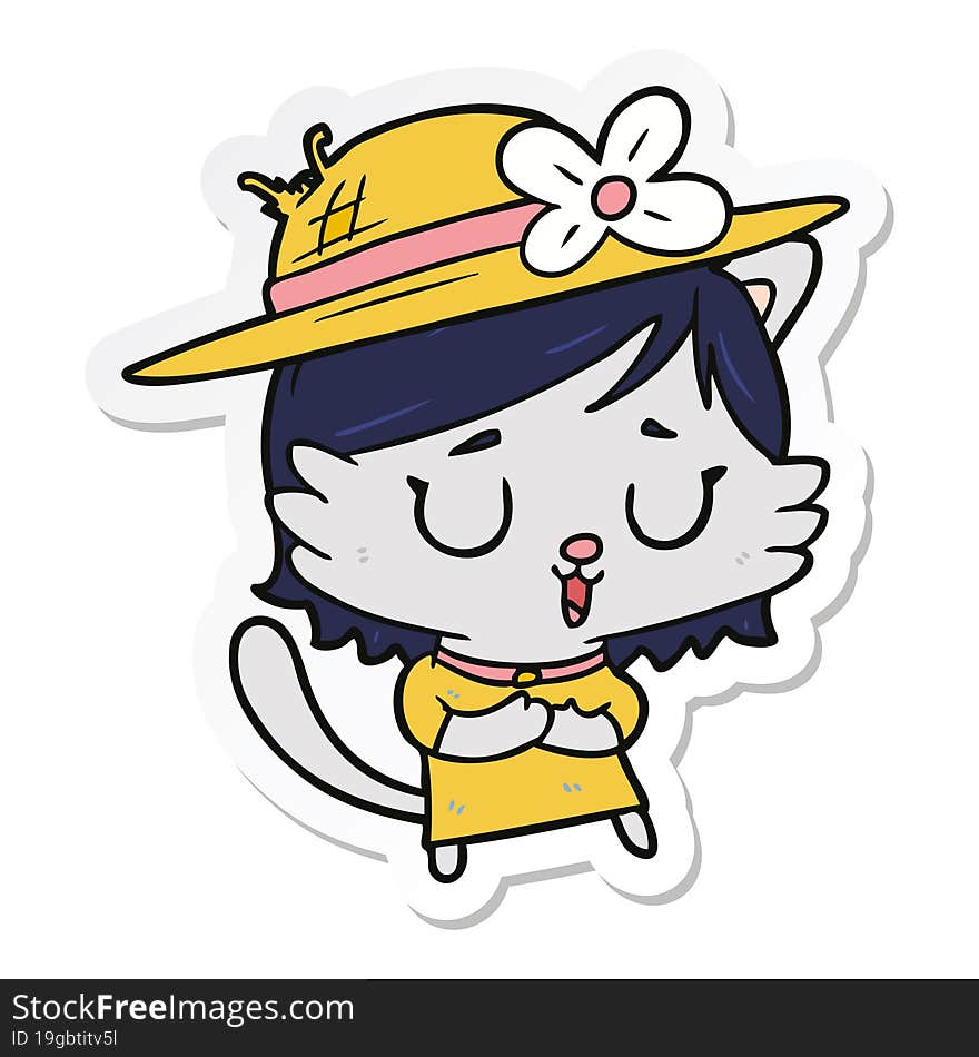 sticker of a cartoon cat wearing hat