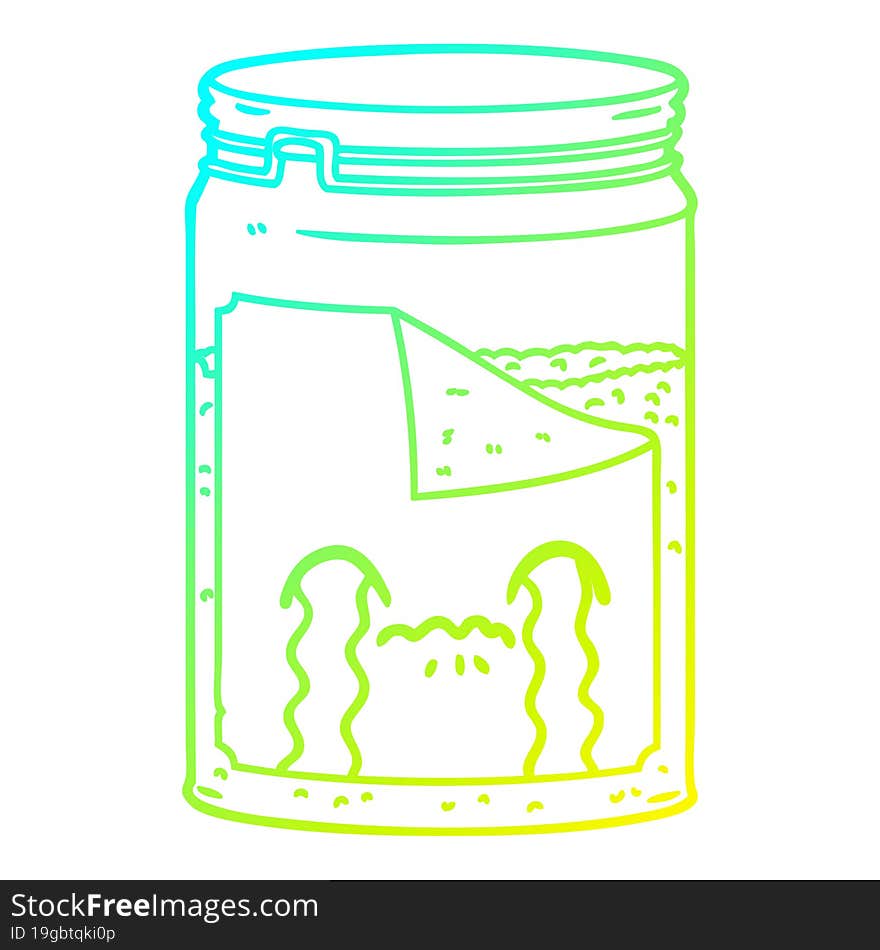 cold gradient line drawing of a cartoon glass jar crying