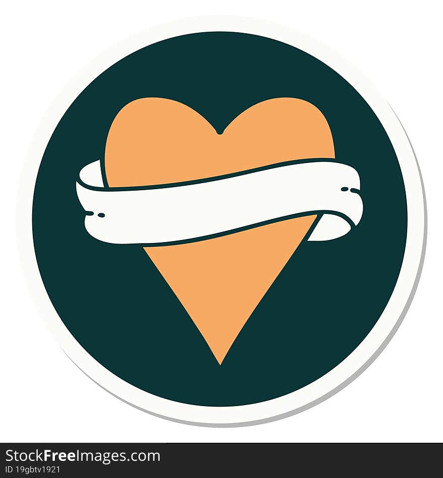 Tattoo Style Sticker Of A Heart And Banner