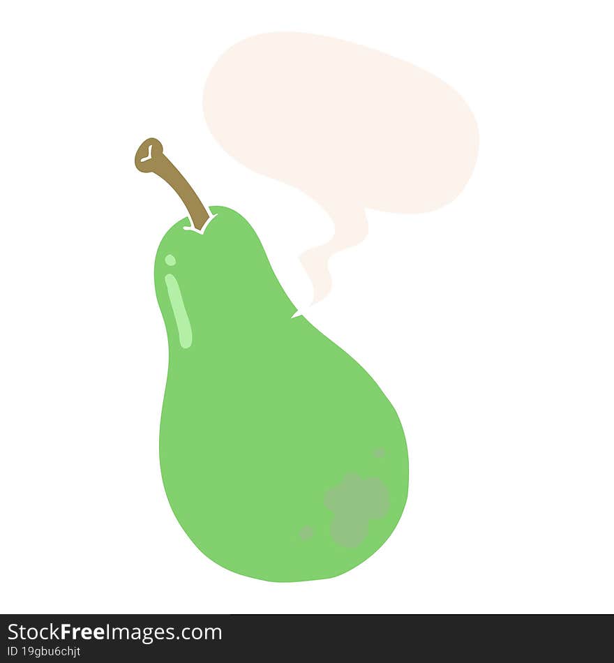 cartoon pear and speech bubble in retro style