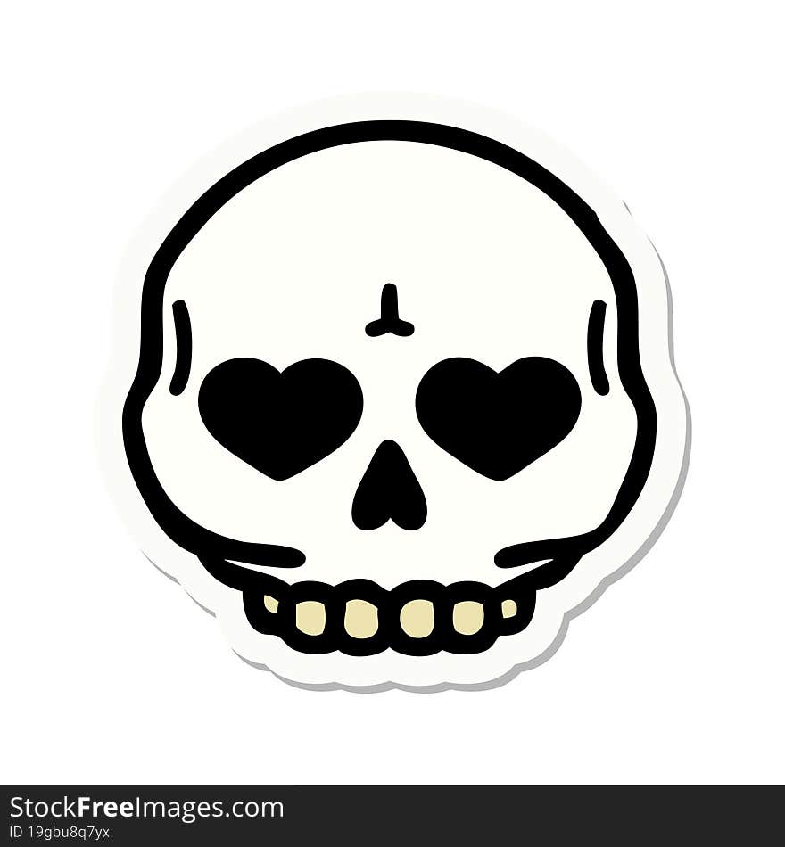 sticker of tattoo in traditional style of a skull. sticker of tattoo in traditional style of a skull