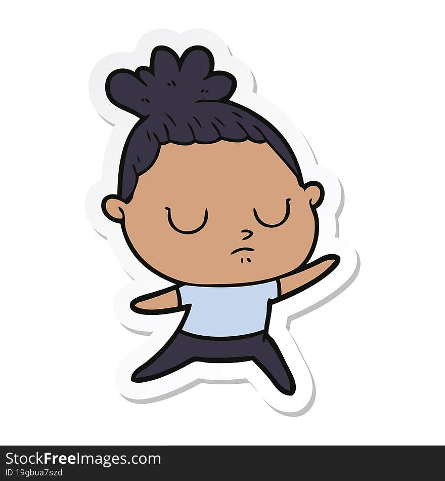 sticker of a cartoon calm woman