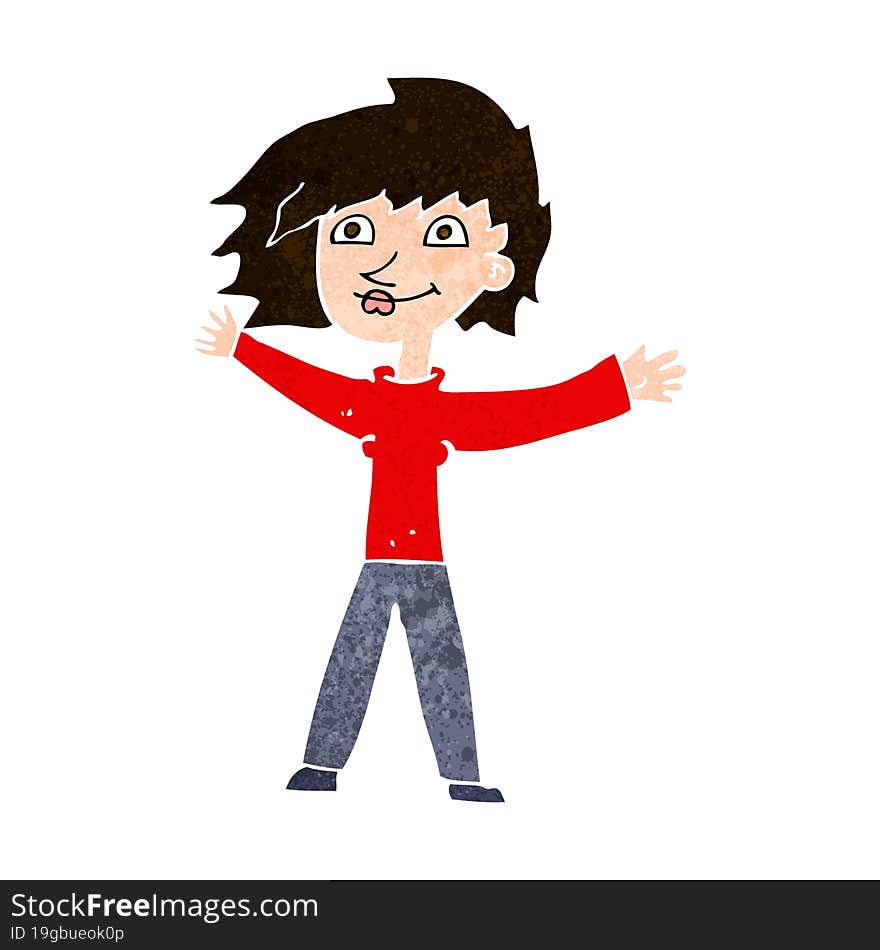 cartoon excited woman waving