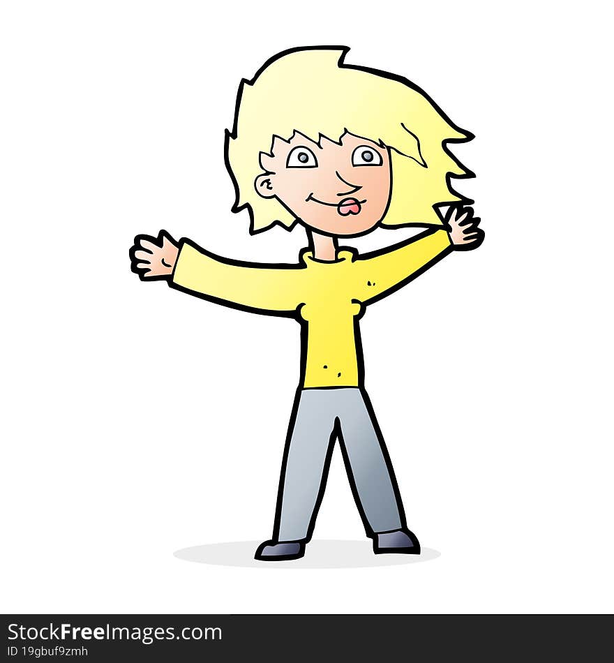 cartoon excited woman waving