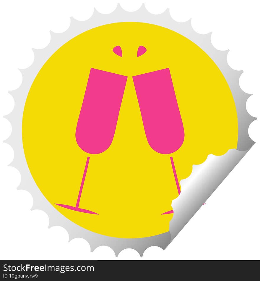 circular peeling sticker cartoon of a clinking champagne flutes