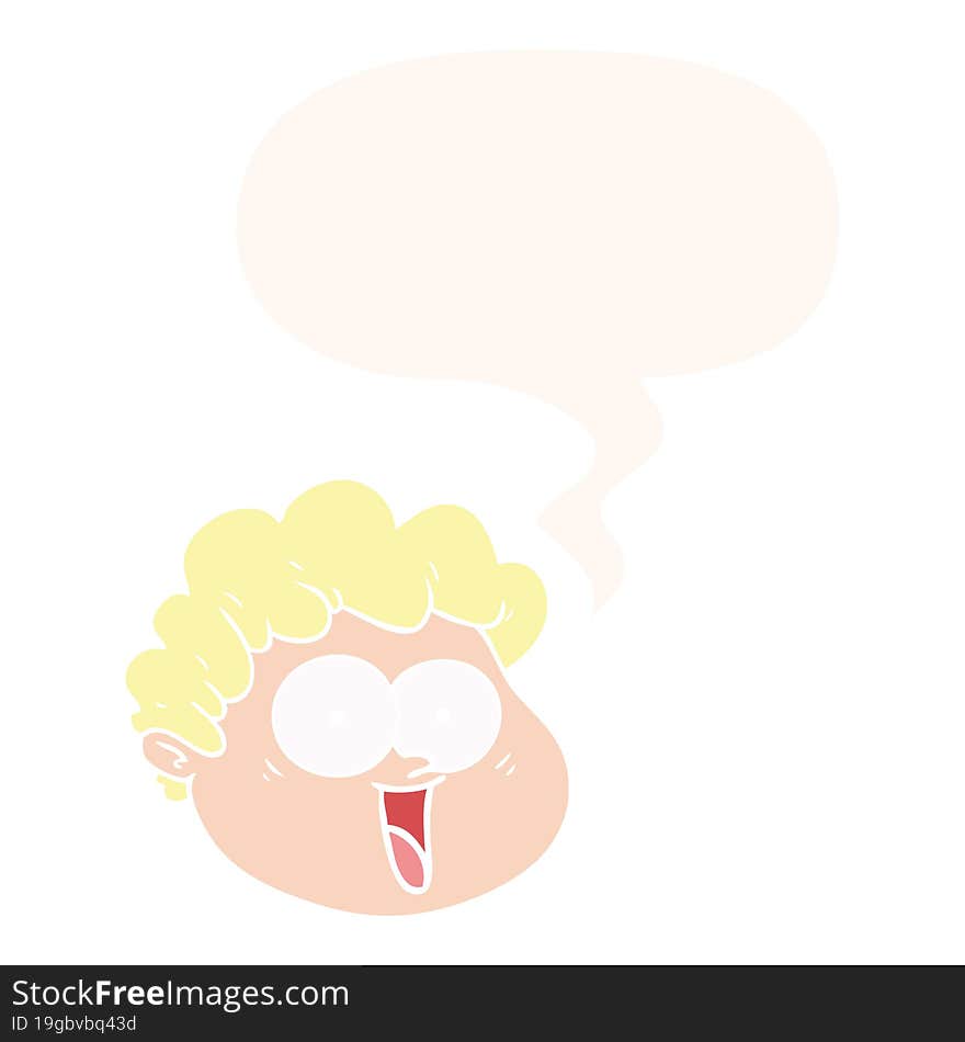 cartoon male face and speech bubble in retro style