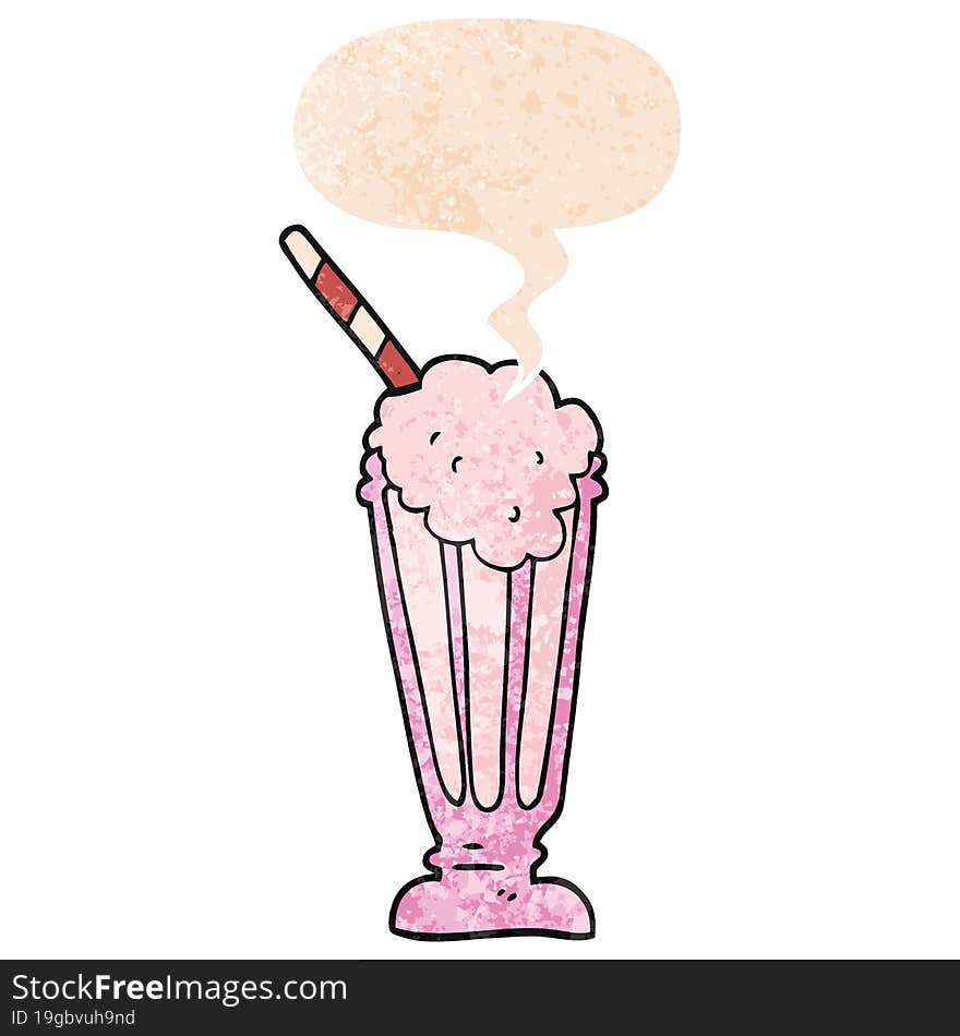 cartoon milkshake and speech bubble in retro textured style