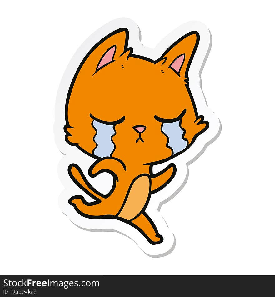 sticker of a crying cartoon cat