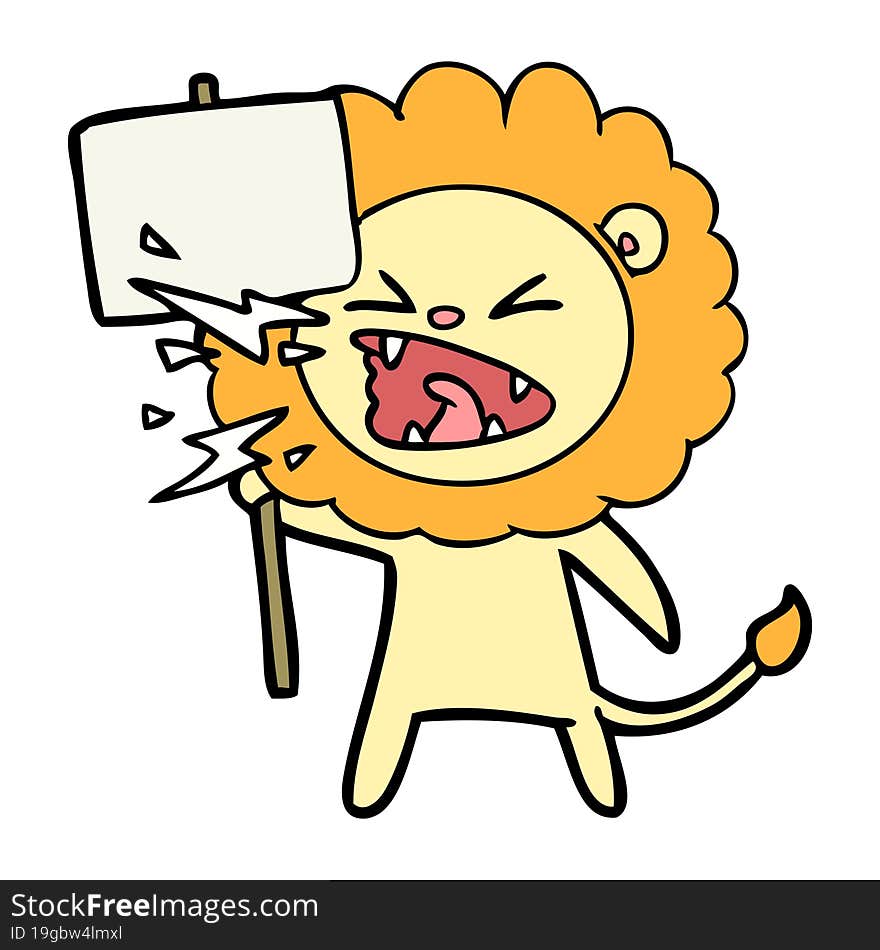 cartoon roaring lion protester. cartoon roaring lion protester