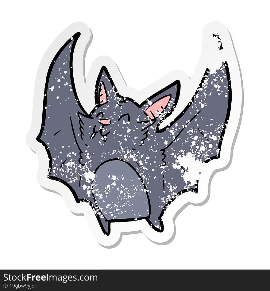 Distressed Sticker Of A Cartoon Halloween Bat