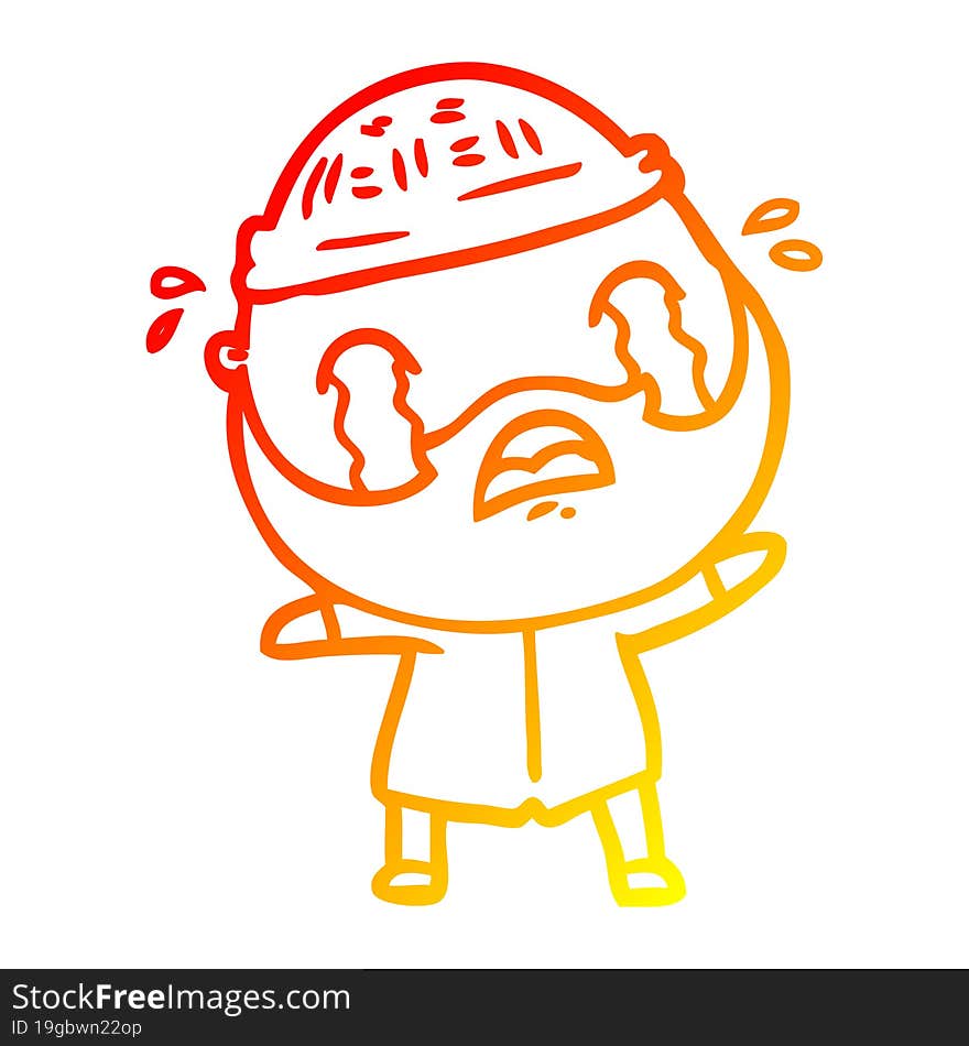 warm gradient line drawing cartoon bearded man crying