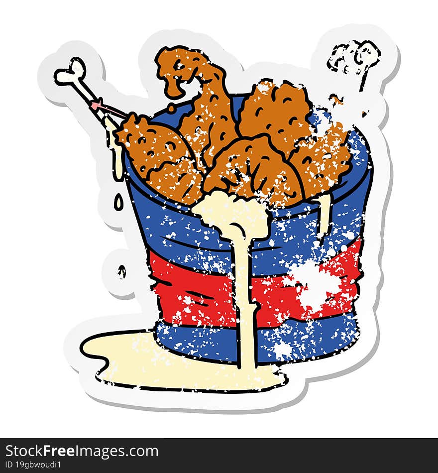 hand drawn distressed sticker cartoon doodle bucket of fried chicken