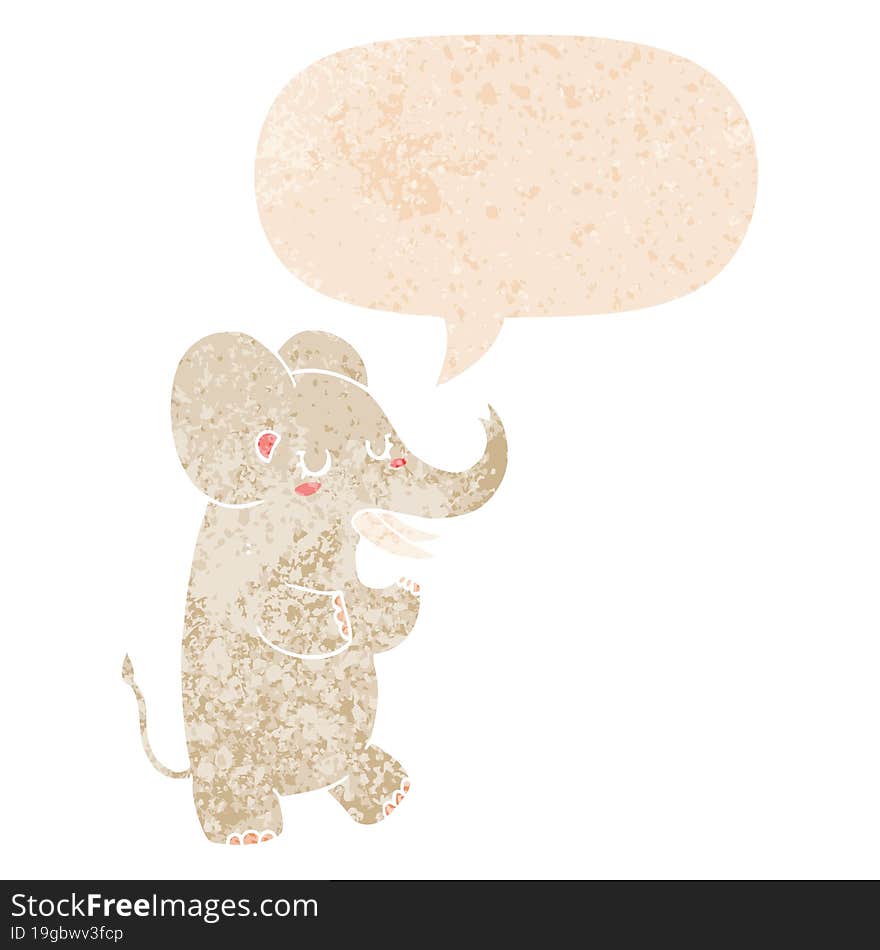 Cartoon Elephant And Speech Bubble In Retro Textured Style