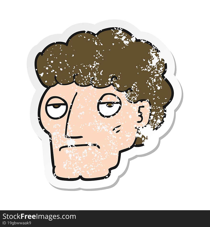 distressed sticker of a cartoon bored man