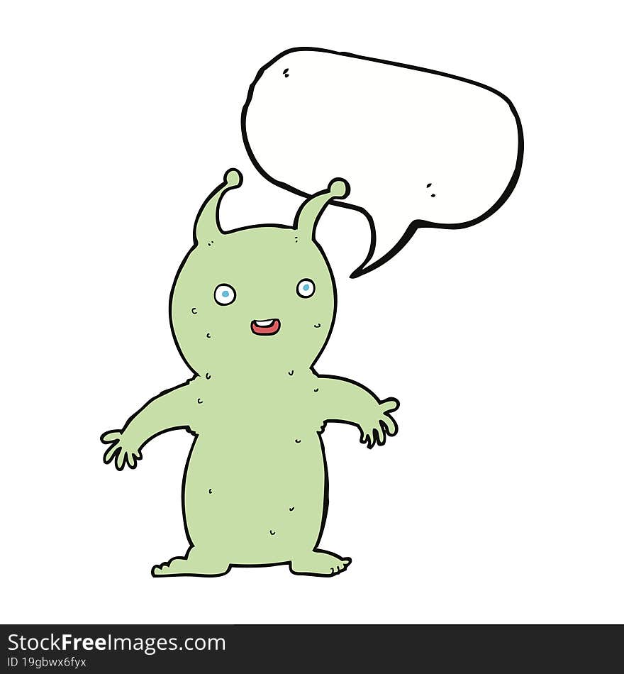 Cartoon Happy Little Alien With Speech Bubble