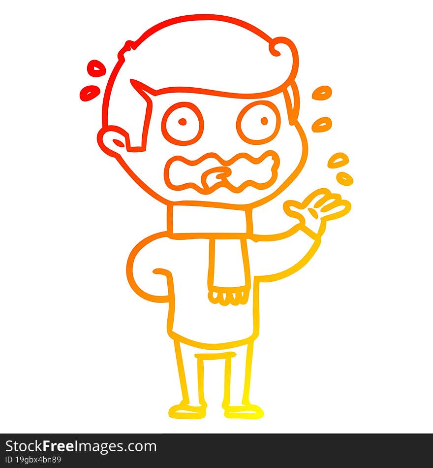 warm gradient line drawing of a cartoon man totally stressed out