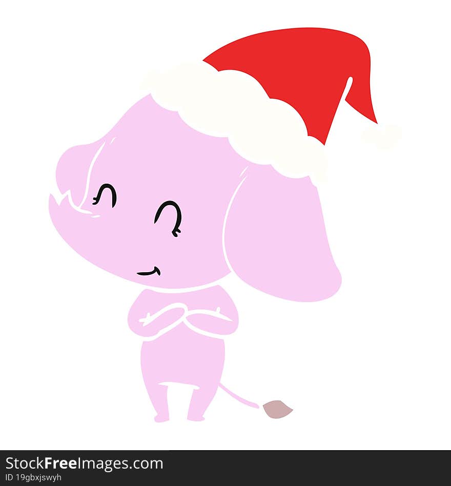 cute hand drawn flat color illustration of an elephant wearing santa hat. cute hand drawn flat color illustration of an elephant wearing santa hat