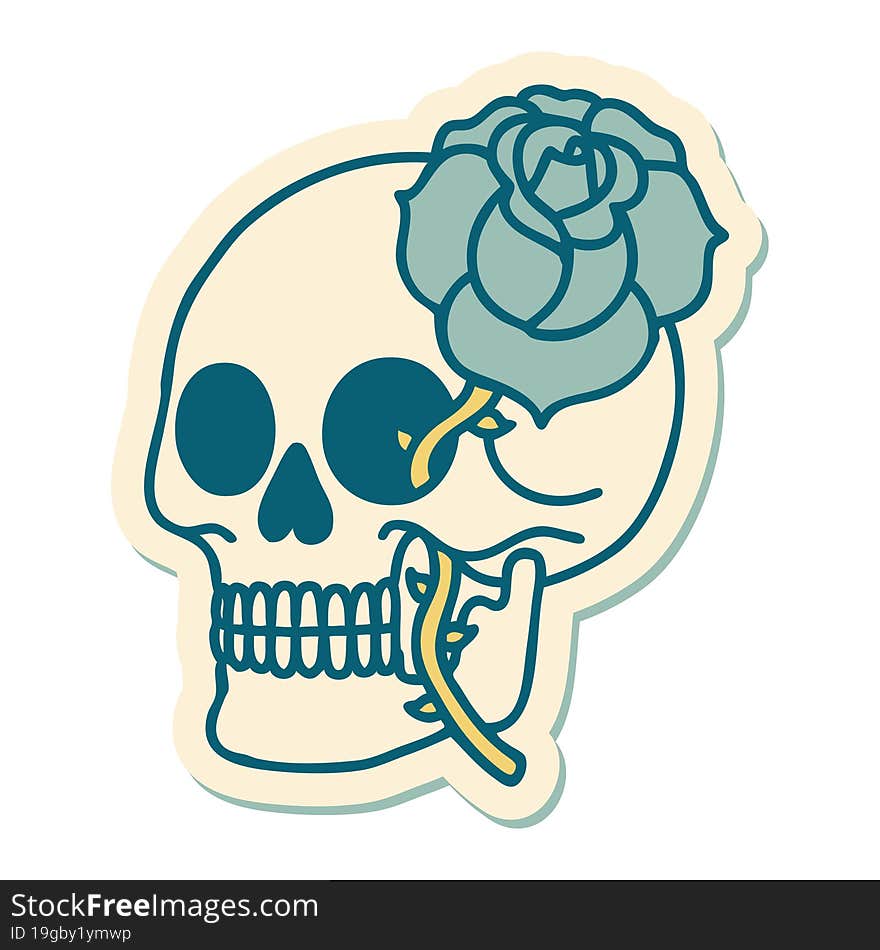 Tattoo Style Sticker Of A Skull And Rose