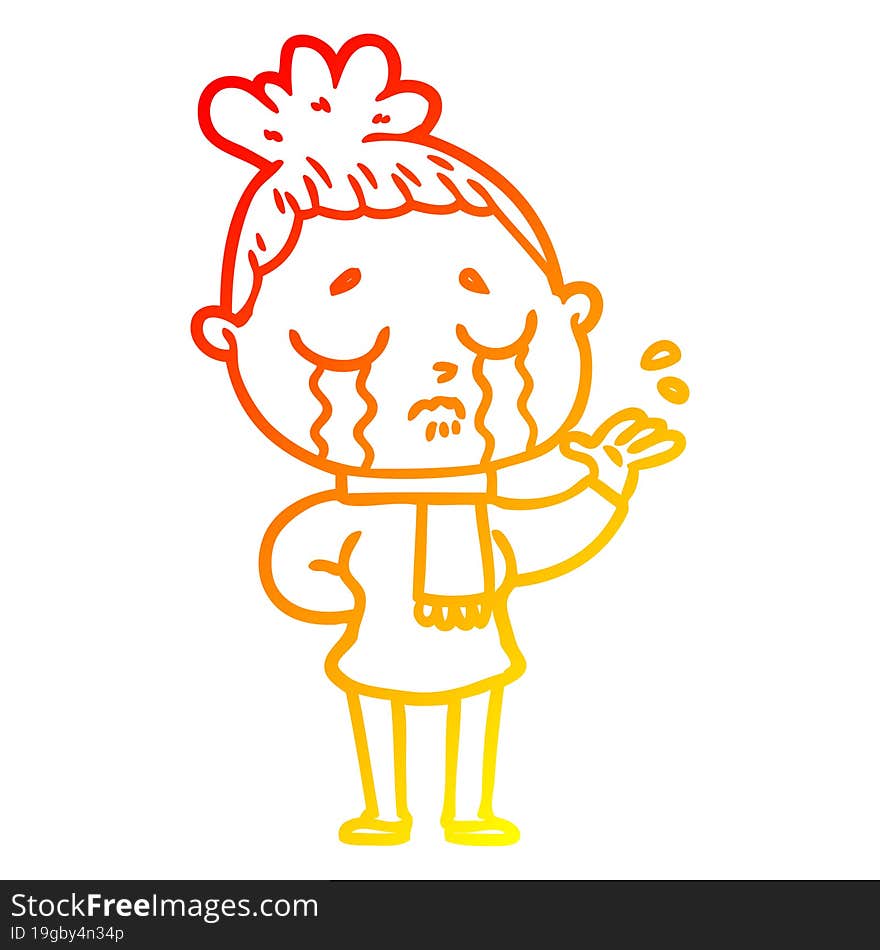 warm gradient line drawing of a cartoon crying woman