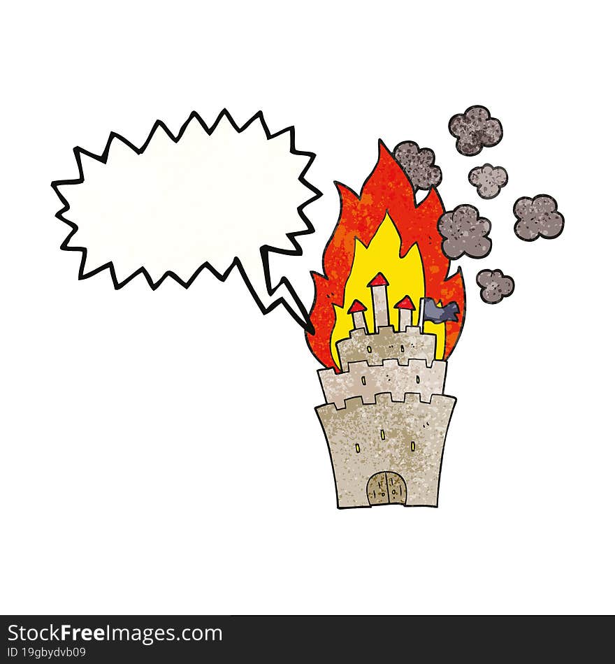 speech bubble textured cartoon burning castle