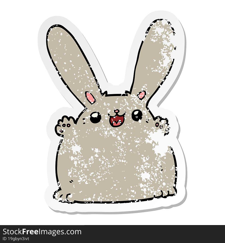 distressed sticker of a cartoon rabbit