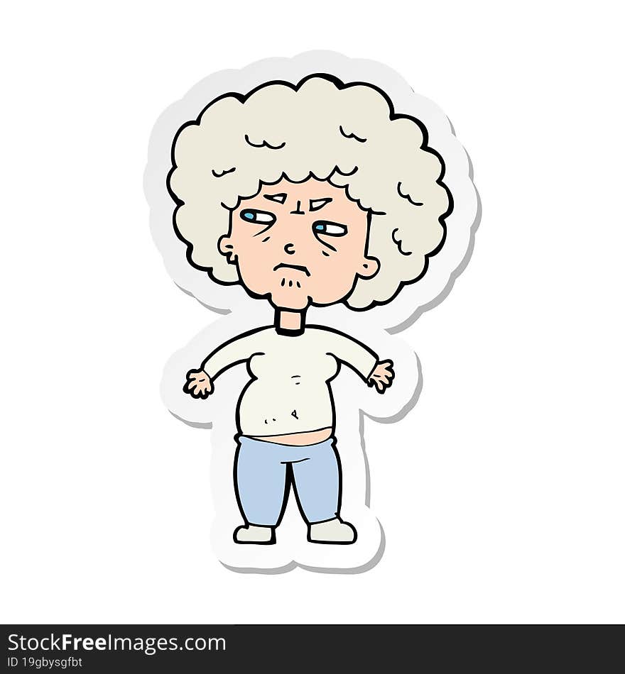 Sticker Of A Cartoon Annoyed Old Woman