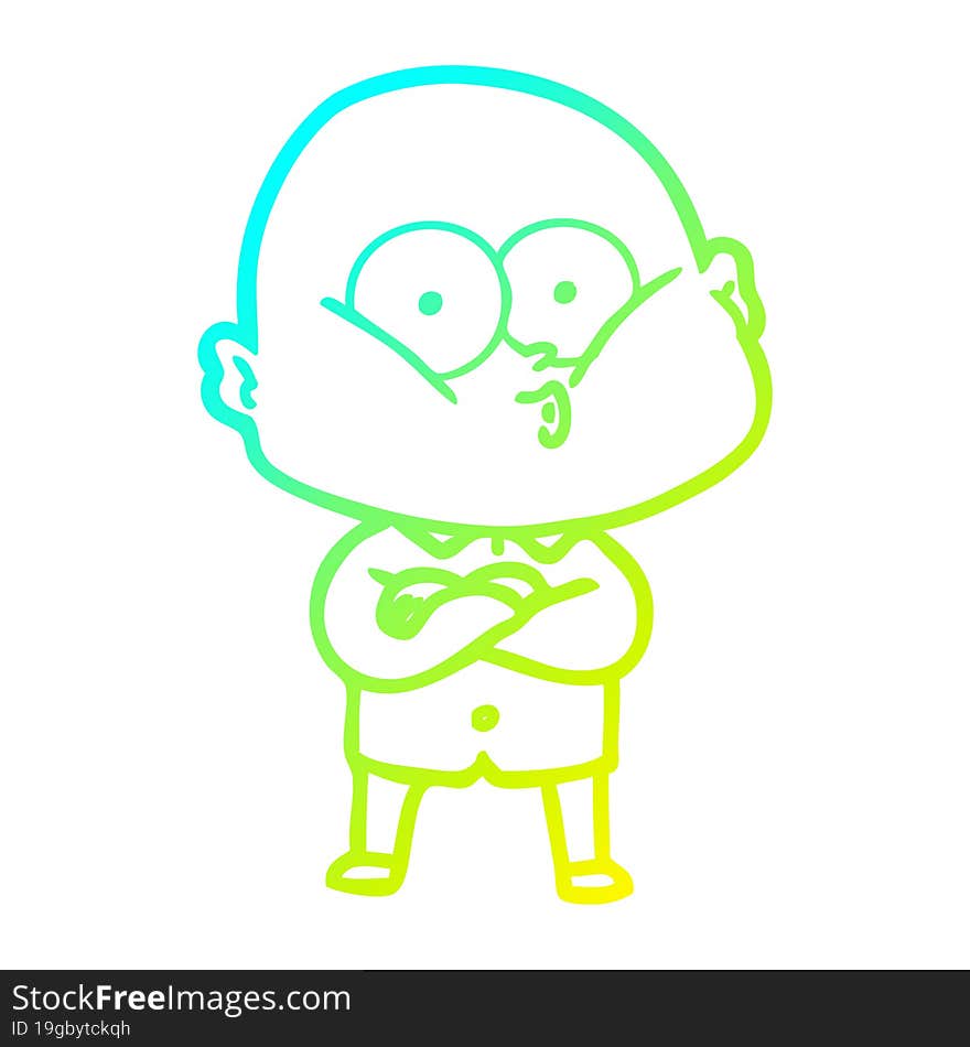 cold gradient line drawing of a cartoon bald man staring