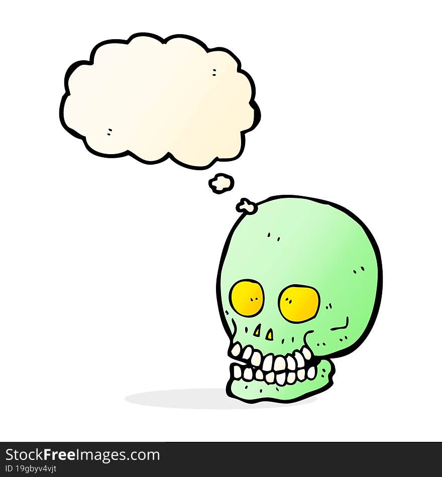 cartoon skull with thought bubble