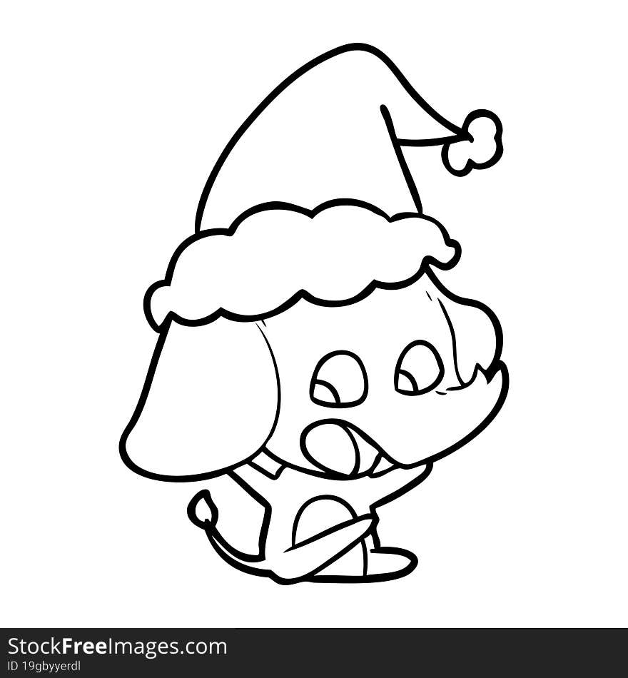 cute line drawing of a elephant wearing santa hat