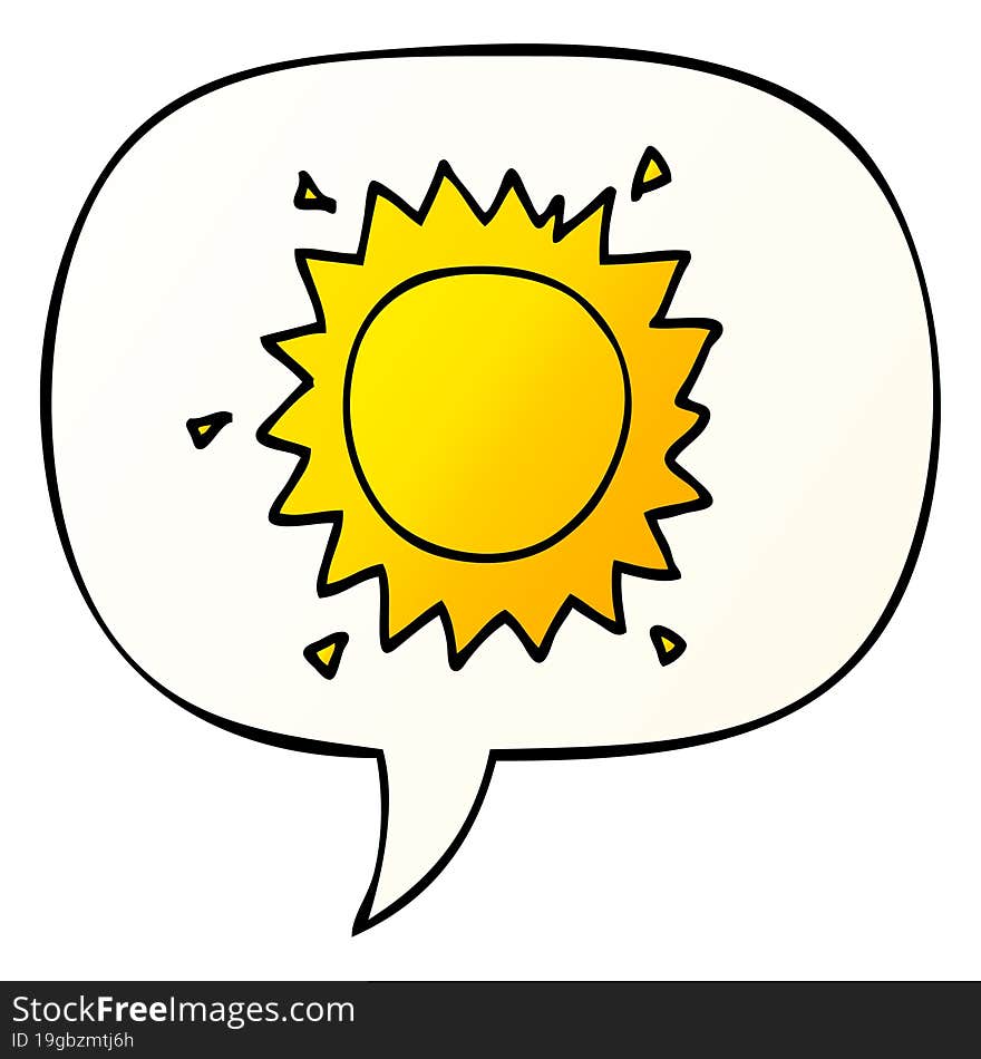 cartoon sun and speech bubble in smooth gradient style