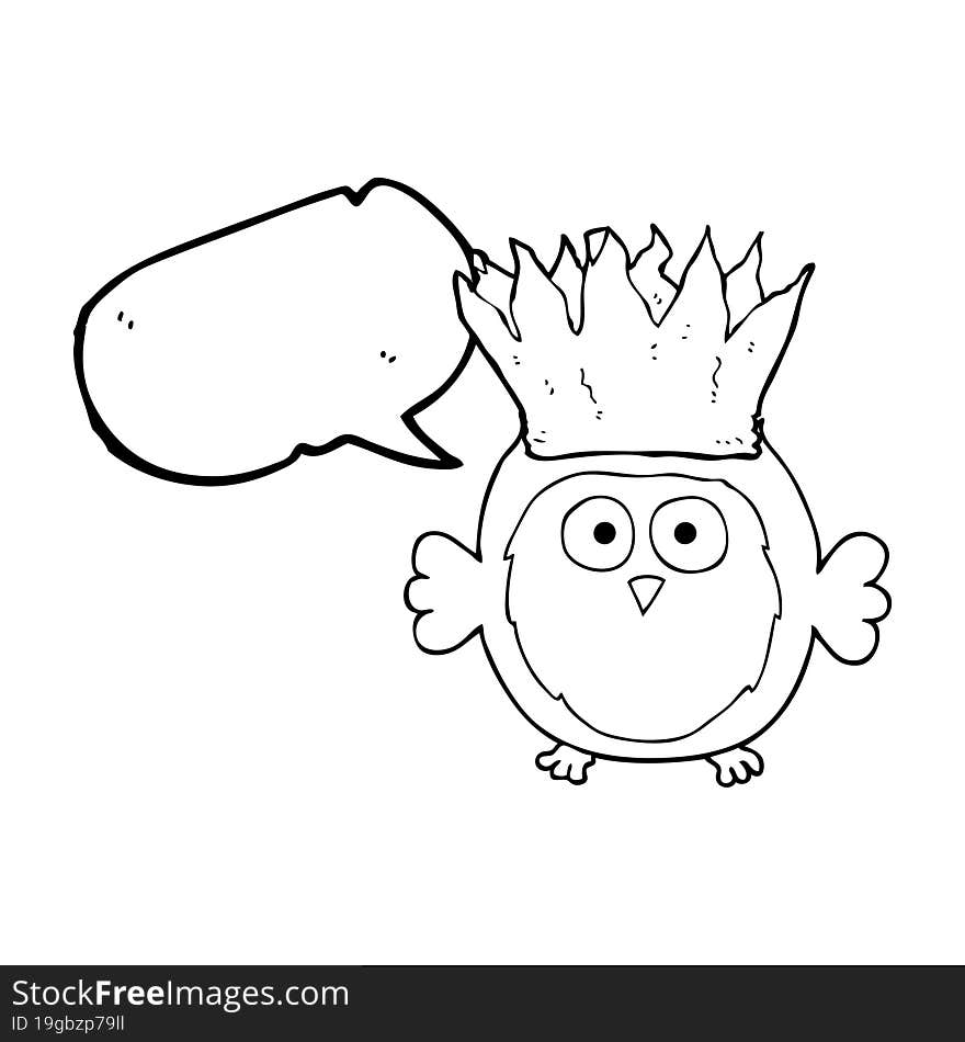 speech bubble cartoon owl wearing paper crown christmas hat