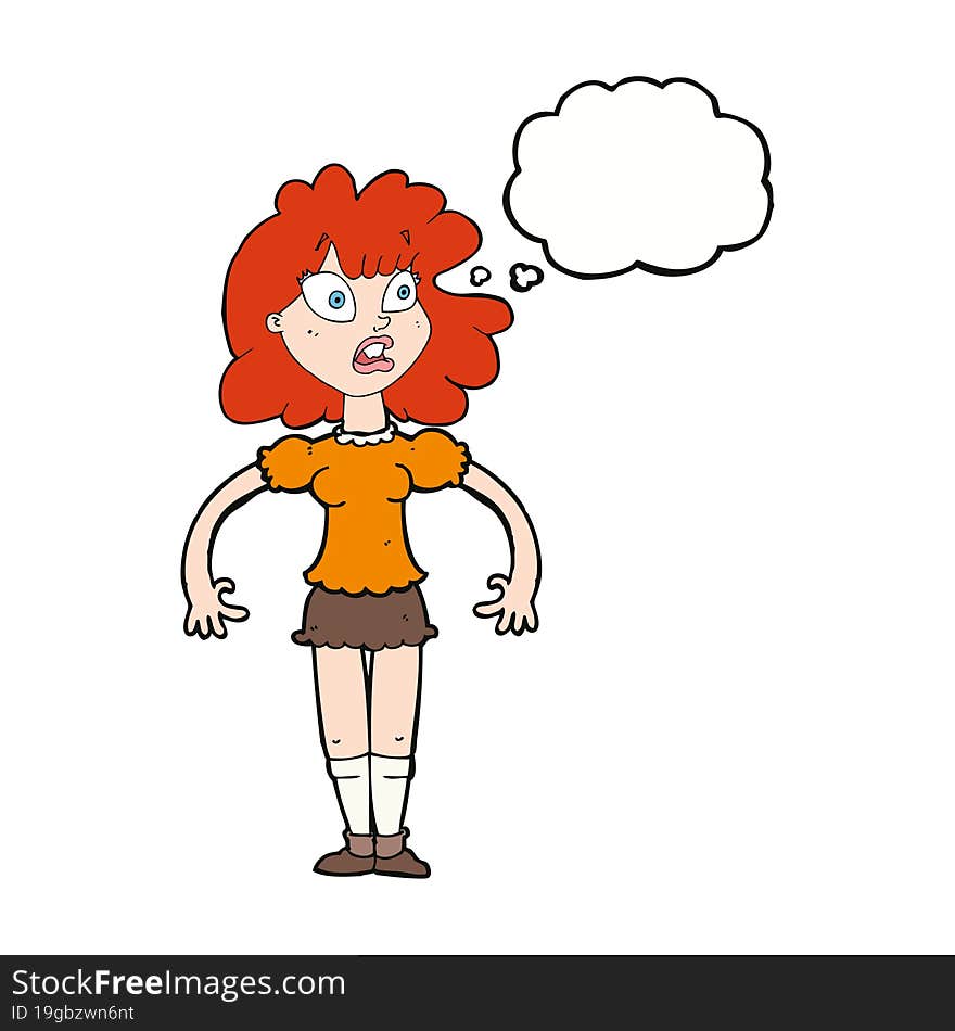 Cartoon Pretty Girl With Shocked Expression With Thought Bubble