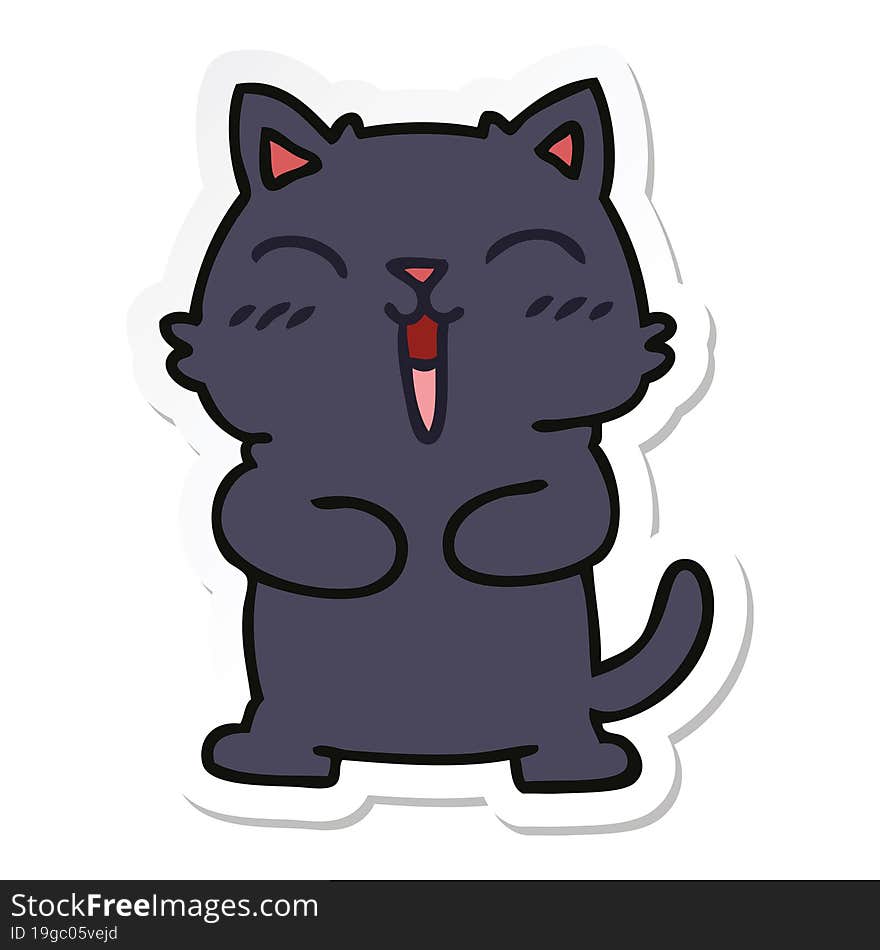 sticker of a quirky hand drawn cartoon black cat