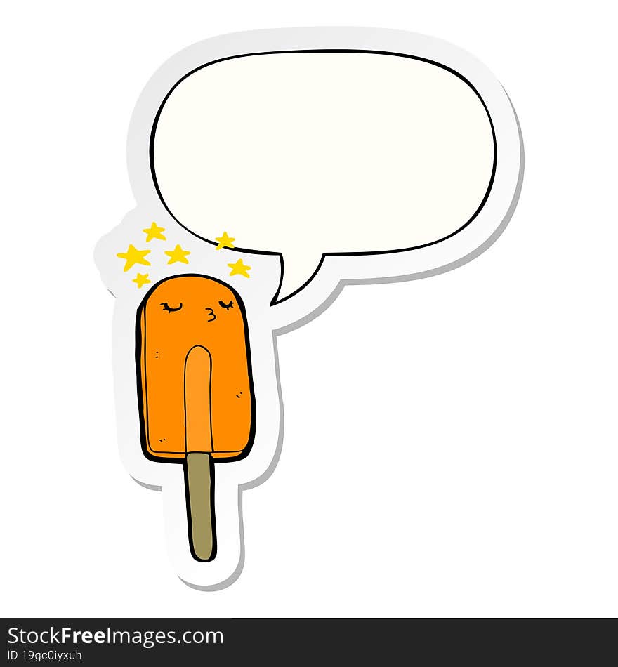 cartoon ice lolly and speech bubble sticker