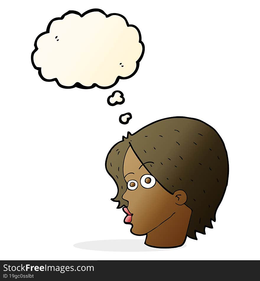 cartoon female face with thought bubble