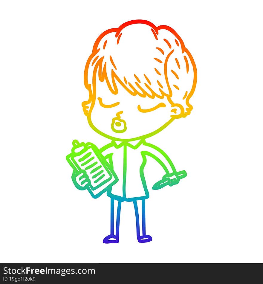 rainbow gradient line drawing cartoon woman with eyes shut