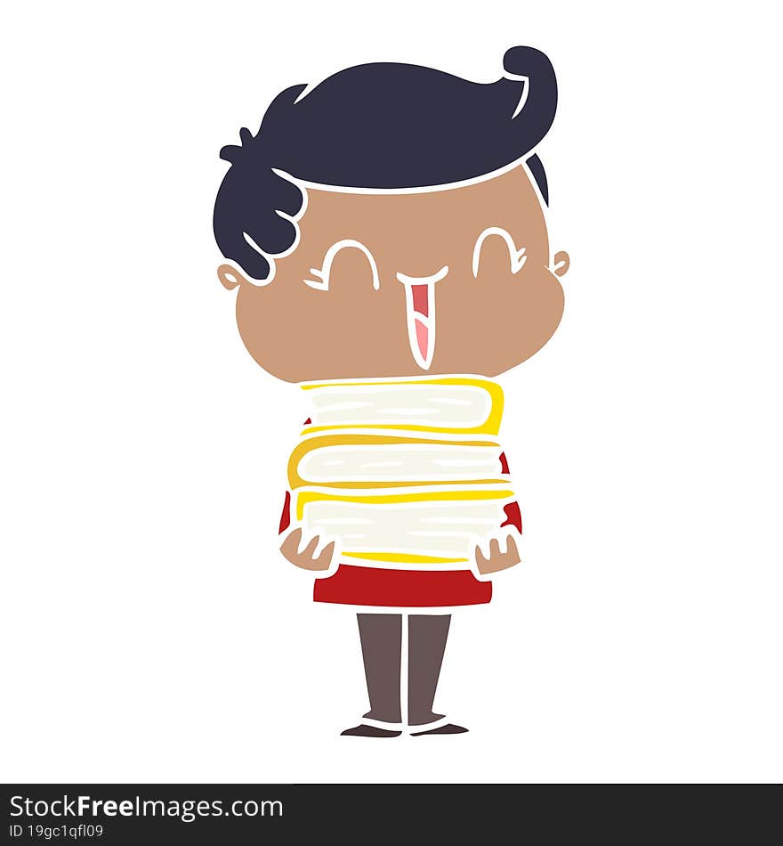 flat color style cartoon laughing boy carrying books