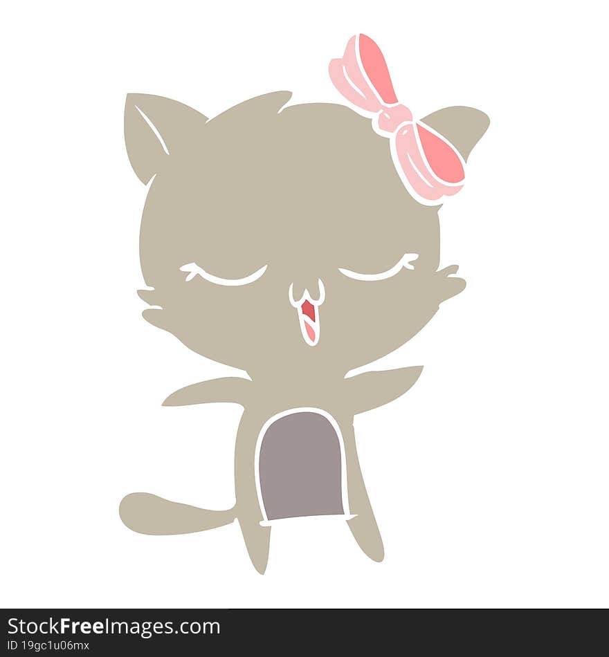 flat color style cartoon cat with bow on head