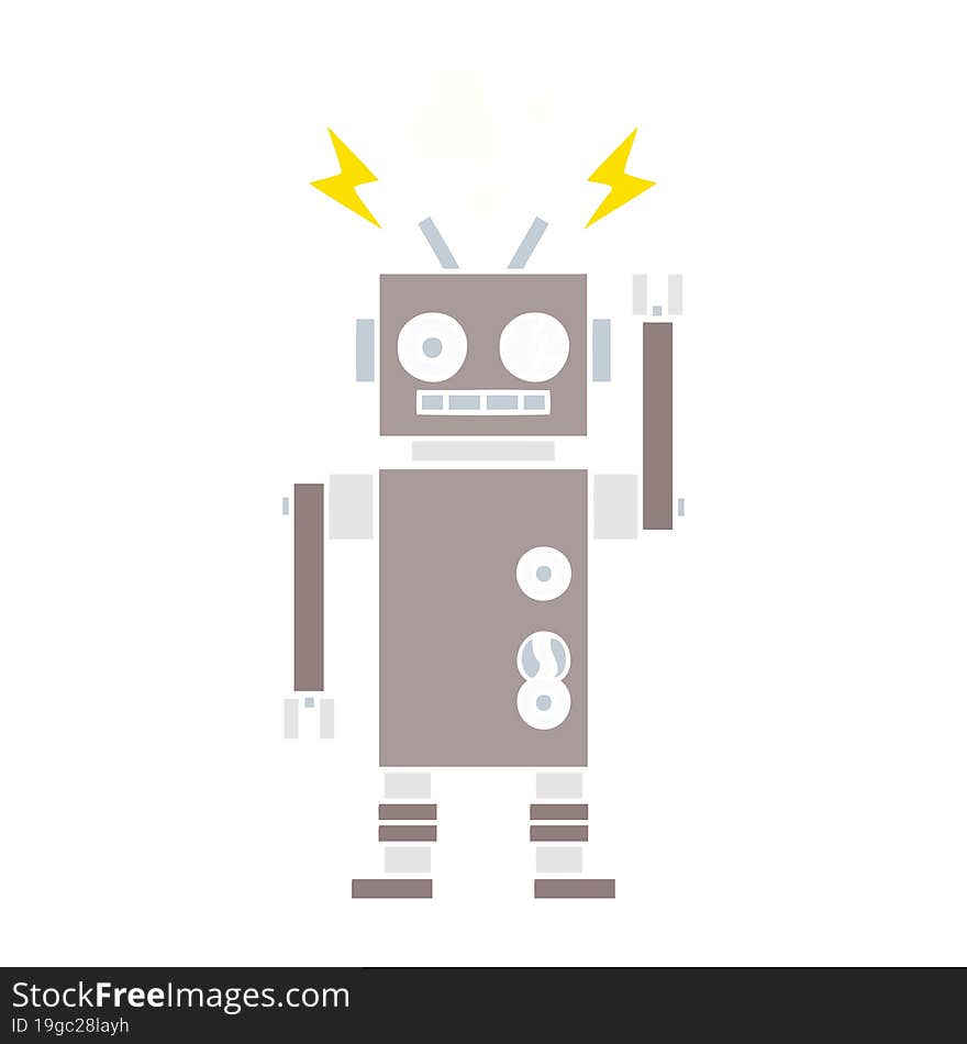 flat color retro cartoon malfunctioning robot