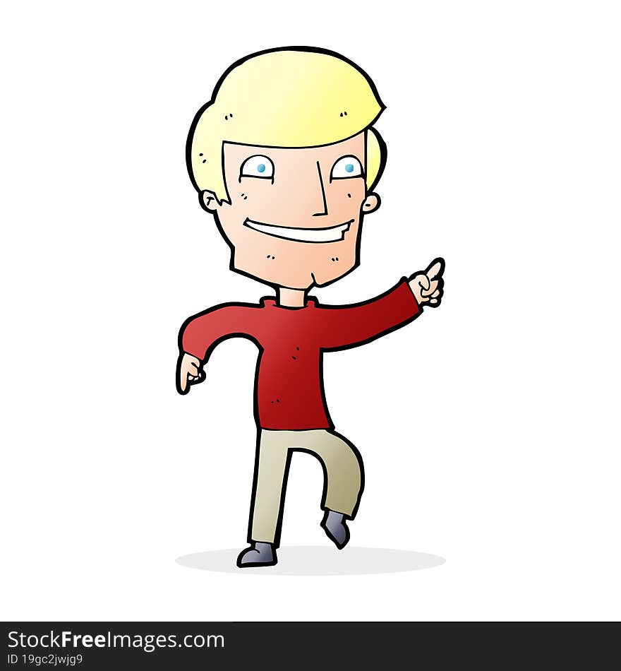 cartoon happy man pointing