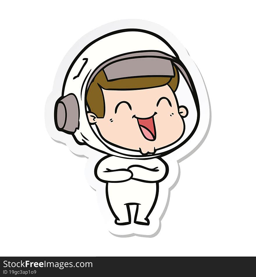 sticker of a happy cartoon astronaut