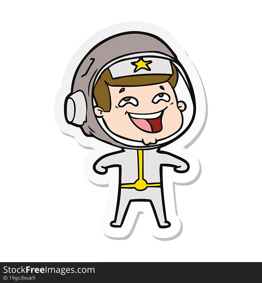 sticker of a cartoon laughing astronaut