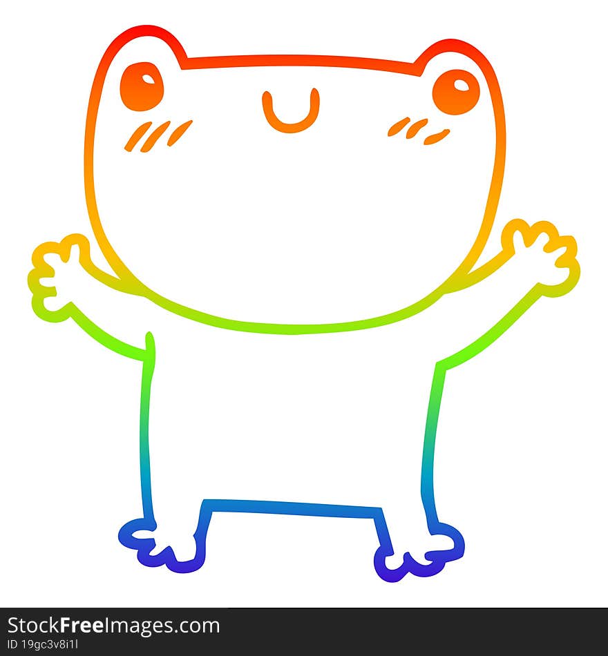 rainbow gradient line drawing of a cartoon frog