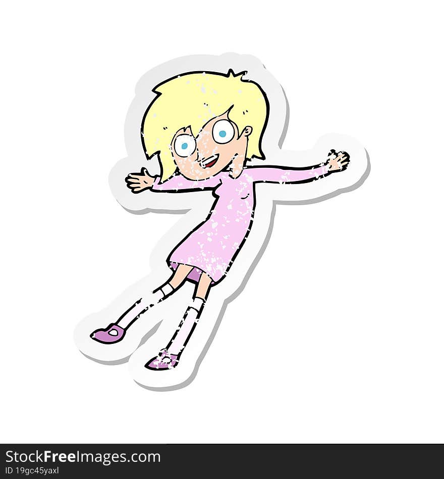 retro distressed sticker of a cartoon crazy excited girl