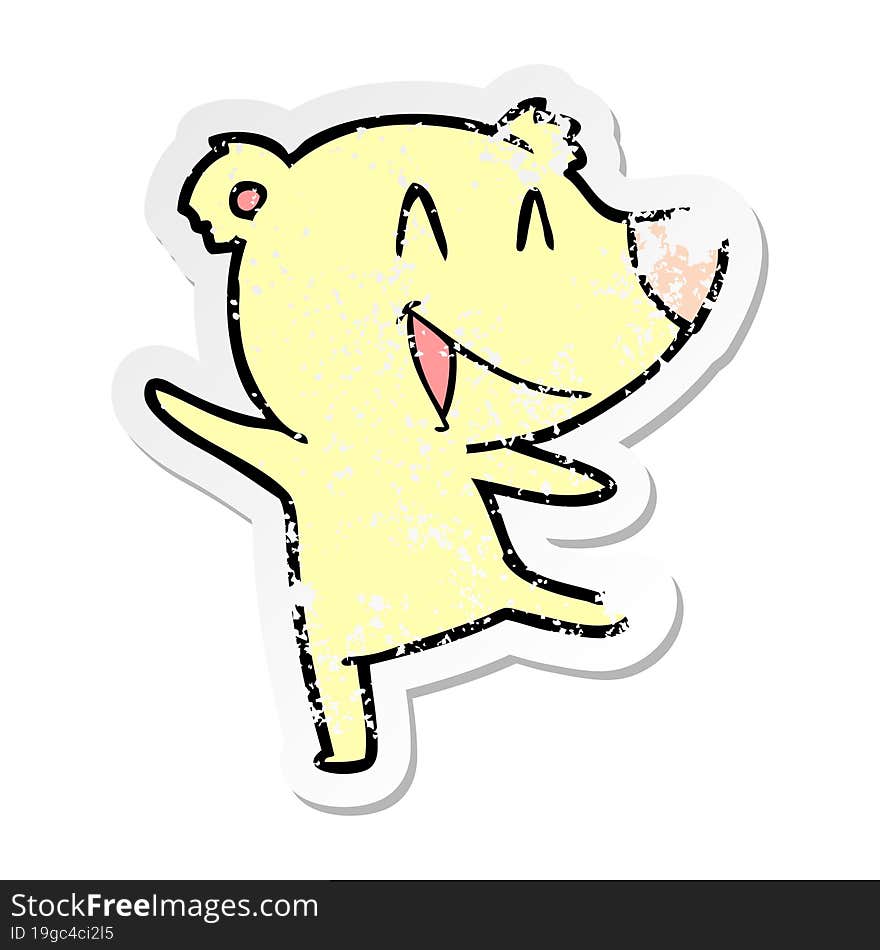 distressed sticker of a laughing bear cartoon